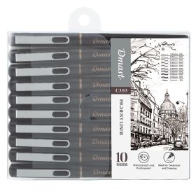 Liner pigment, varf 0.15-0.55 mm plus pensula, DMAST by Pebeo, 10 buc/set