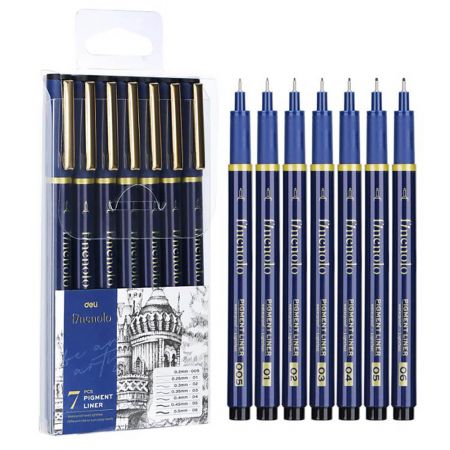 Liner grafic varf 0.2-0.5 mm, DELI 909, 7 buc/set