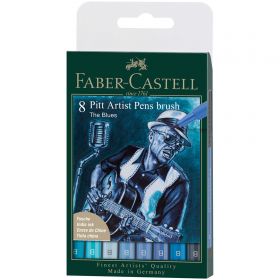 Marker cerneala albastru FABER-CASTELL Pitt Artist Pen Brush The Blues, 8 buc/set, FC167173