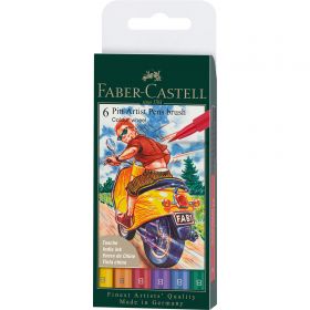 Marker cerneala FABER-CASTELL Pitt Artist Pen Brush Colour Wheel, 6 buc/set, FC167174
