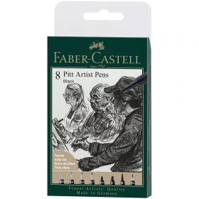 Marker cerneala negru FABER-CASTELL Pitt Artist Pen Black, 8 buc/set, FC167158
