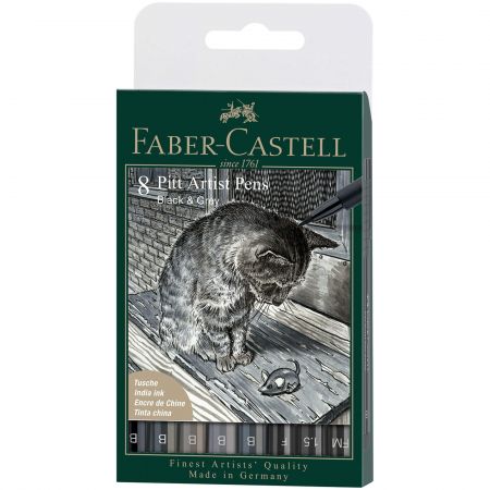 Marker cu varf pensula negru FABER-CASTELL Pitt Artist Pen, 4 bu