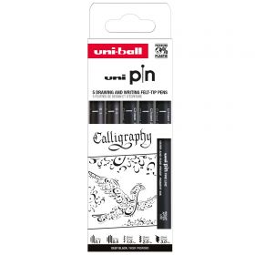 Liner varf 0.1-0.5 mm plus tesit 1.0-3.0 mm, UNI Pin 200 Fine Line Calligraphy, 5 buc/set