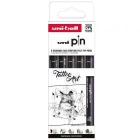 Liner varf 0.1-0.7 mm plus pensula UNI Pin 200 Fine Line Tattoo Art, 5 buc/set