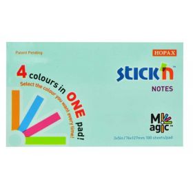 Notes autoadeziv 76x127 mm, 100 file, 4 culori pastel Magic STICK'N
