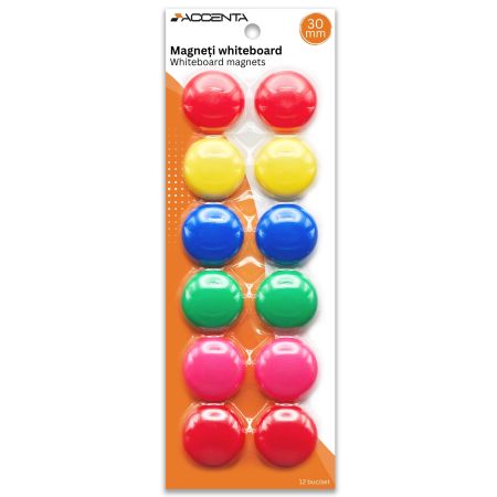 Magneti whiteboard, D 30 mm, ACCENTA, 12 buc/set