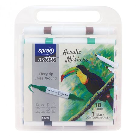 Marker 2 capete cu vopsea acrilica SPREE Artist 58203, 18 culori