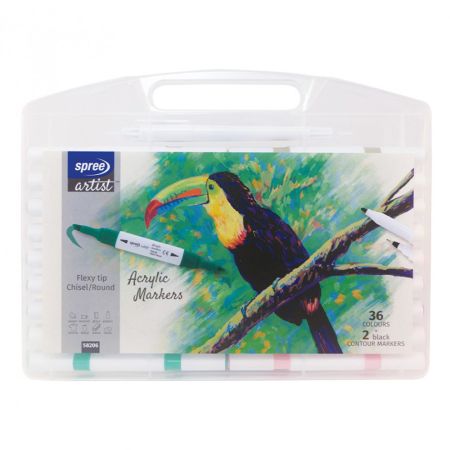 Marker 2 capete cu vopsea acrilica SPREE Artist 58206, 36 culori