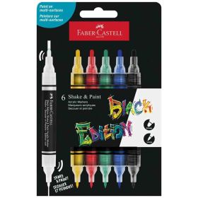 Marker cu vopsea acrilica, cu 2 capete FABER CASTELL Shake and Paint, 6 culori/set