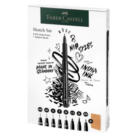Marker cerneala negru FABER-CASTELL Pitt Artist Pen, 8 buc/set si sketchbook, FC267102