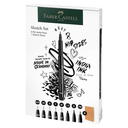 Marker cerneala negru FABER-CASTELL Pitt Artist Pen, 8 buc/set