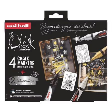 Marker creta lichida  editie Craciun UNI Chalk Silver