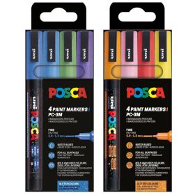 Marker cu sclipici varf 0.9-1.3 mm UNI Posca Glitter PC-3ML, 4 culori/set