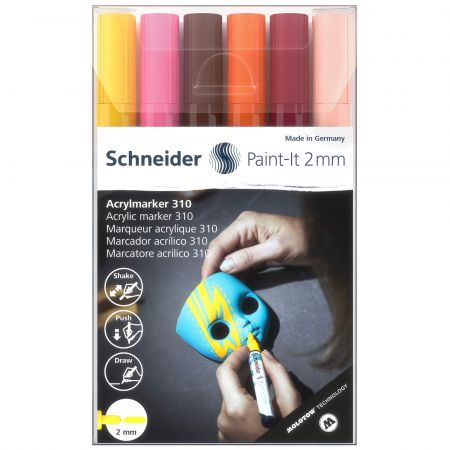Markere acrilice 2 mm SCHNEIDER Paint-It 310, 6 buc/set