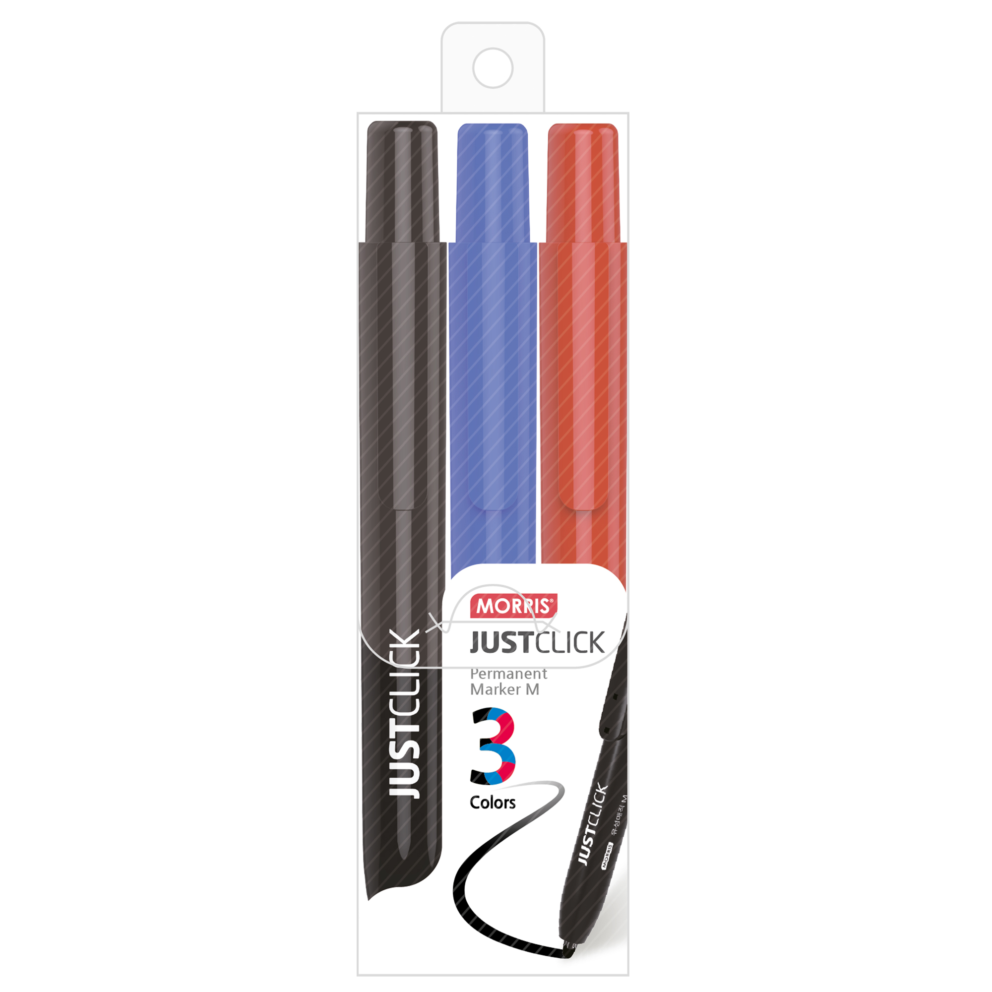Marker permanent cu mecanism, MORRIS Just Click, MRP-106, 3 culori/set ...
