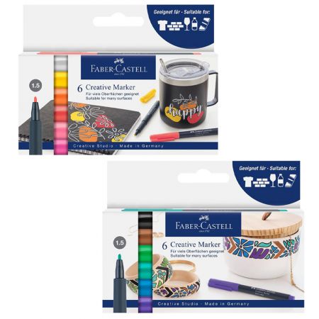 Marker permanent FABER CASTELL Creative, 6 culori/set