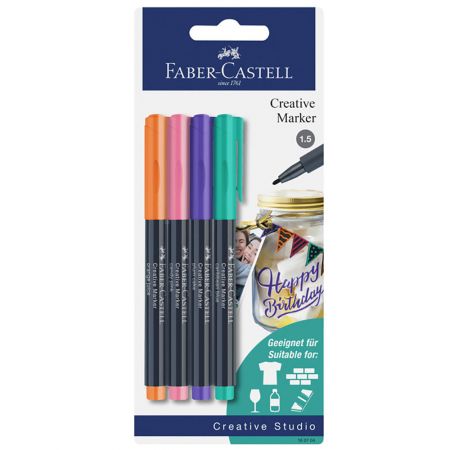 Marker permanent FABER CASTELL Creative, 4 culori/set