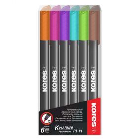 Marker permanent KORES, 6 culori/set