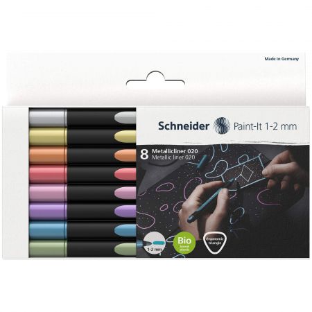 Liner acrilic 1-2 mm SCHNEIDER Paint-It 020 Metallic, 8 buc/set