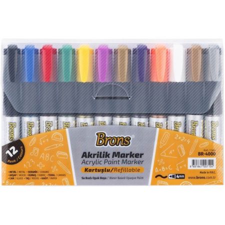 Marker vopsea acrilica 4 mm BRONS BR-4000, 12 buc/set