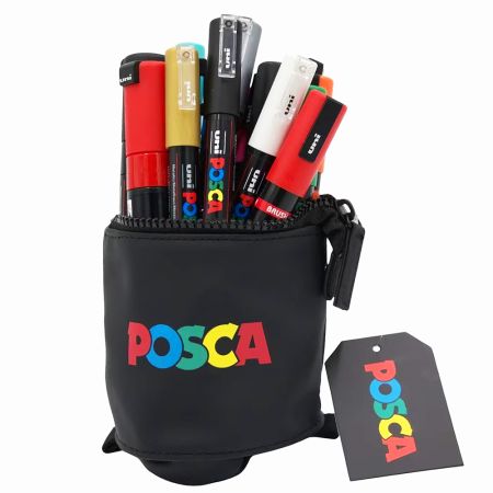 Marker UNI Posca, 18 buc/set, in penar cu fermoar