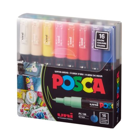 Marker varf 0.7 mm, culori intense, UNI Posca PC-1M, 16 culori/s