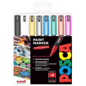 Marker varf 0.7 mm, culori metalizate, UNI Posca PC-1MR, 8 culori/set