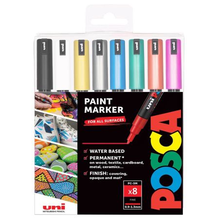 Marker UNI Posca PC-1MR, culori metalizate, 8 culori/set