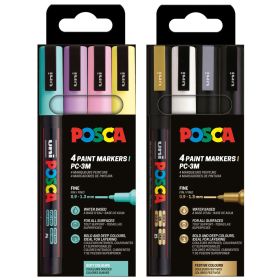 Marker varf 0.9-1.3 mm UNI Posca PC-3M 4P, 4 culori/set