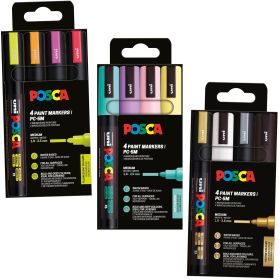 Marker varf 1.8-2.5 mm UNI Posca PC-5M 4P, 4 culori/set