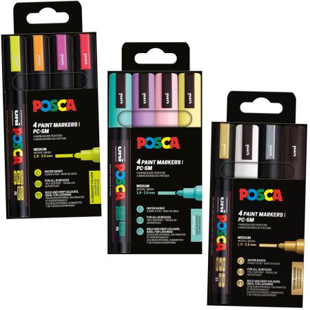 Marker varf 1.8-2.5 mm UNI Posca PC-5M 4P, 4 culori/set