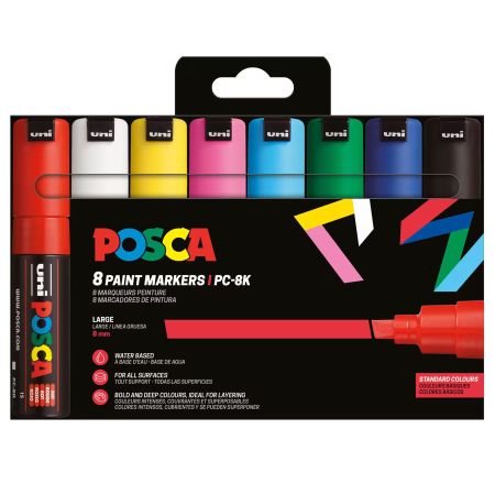 Marker varf 8 mm UNI Posca PC-8K, 8 culori/set