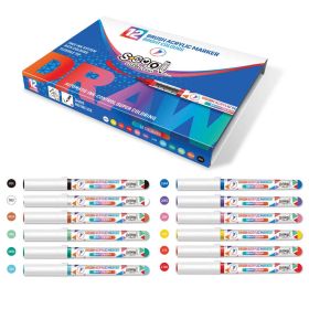 Marker varf pensula cu vopsea acrilica S-COOL SC3013, 12 culori/set