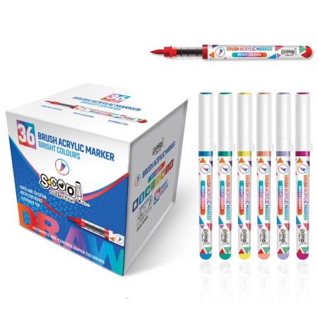 Marker acrilic cu varf pensula S-COOL SC3014, 36 culori/set