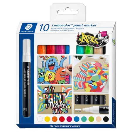 Marker vopsea acrilica STAEDTLER Lumocolor Paint, 10 buc/set