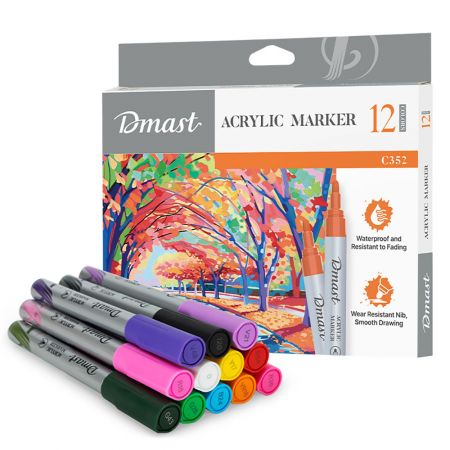 Marker acrilic, varf 2 mm, DMAST by Pebeo, 12 culori/set
