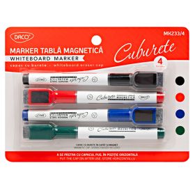 Marker whiteboard cu burete, DACO MK233/4, 4 buc/set