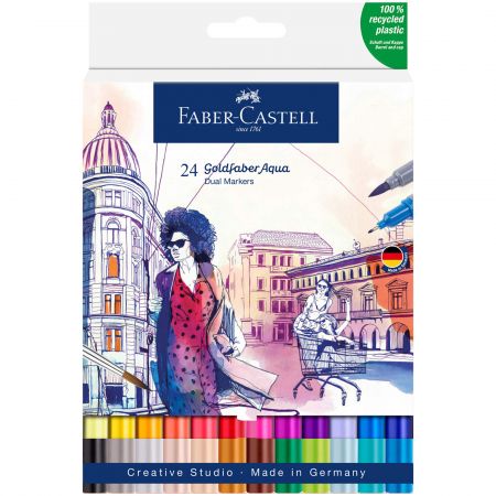 Markere 2 capete, acuarela FABER-CASTELL Goldfaber Aqua Dual, 24