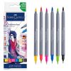 Markere 2 capete, acuarela FABER-CASTELL Goldfaber Aqua Dual Basic, 6 culori/cutie, FC164606