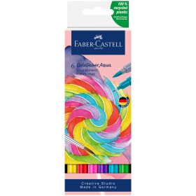 Markere 2 capete, acuarela FABER-CASTELL Goldfaber Aqua Dual Candy Shop, 6 culori/cutie, FC164528