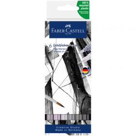 Markere 2 capete, acuarela FABER-CASTELL Goldfaber Aqua Dual Gray, 6 culori/cutie, FC164522