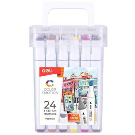 Markere sketching cu 2 capete 1 mm/7 mm, DELI Color Emotion 70801,  24 culori/set
