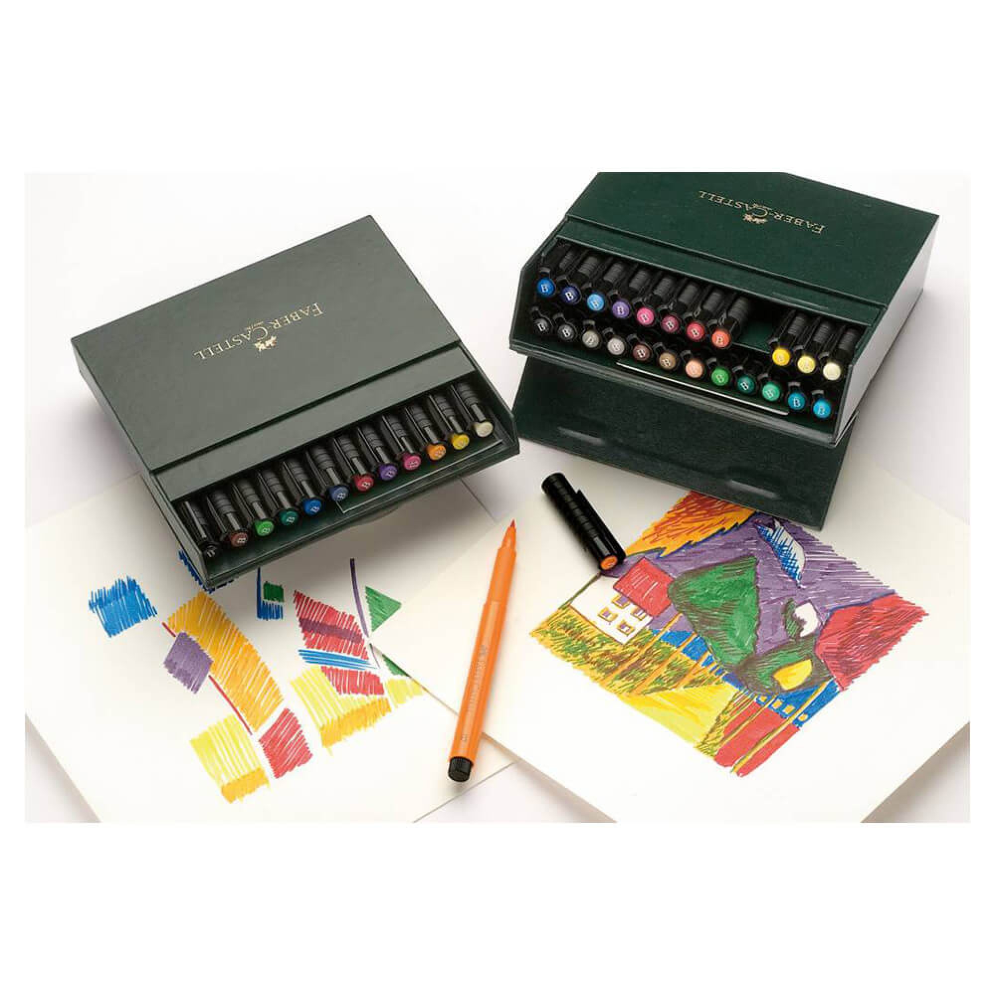 Markere permanente FABERCASTELL Pitt Artist Pen Brush Studio, 12 buc/set