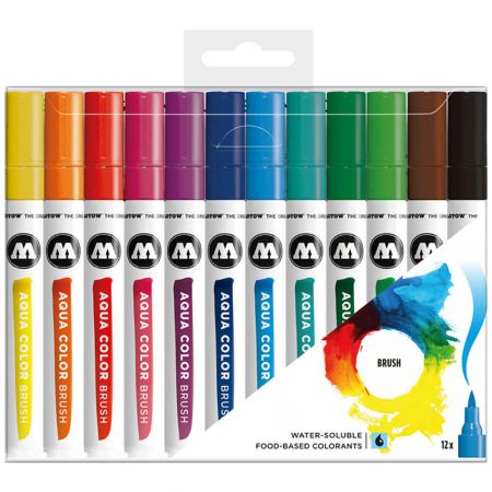Markere pensula MOLOTOW Aqua Color Brush Basic 1, 12 buc/set