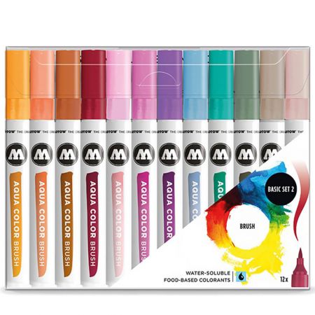 Markere acuarela MOLOTOW Aqua Color Brush Basic 2, 12 buc/set