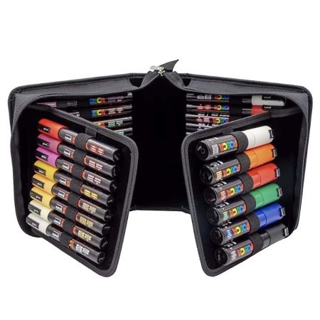 Markere varf 0.7-8 mm UNI Posca, 36 buc/set, mapa neagra