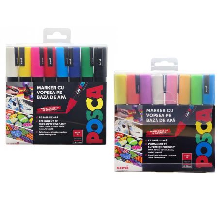 Markere varf 1.8-2.5 mm UNI Posca PC-5M, 8 culori/set