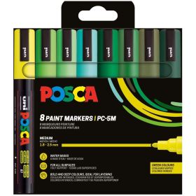 Marker varf 1.8-2.5 mm, nuante de verde, UNI Posca PC-5M, 8 culori/set