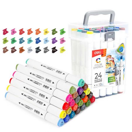 Markere sketching 2 capete 1/7 mm, DELI Color Emotion 70803, 24 