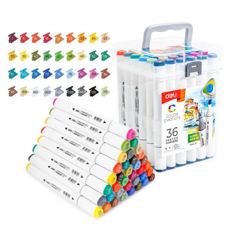 Markere 2 capete, 36 culori/set, DELI Sketch Color 70803